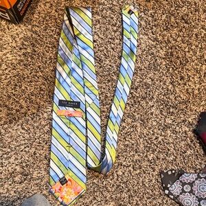 Ted Baker Blue and Lime Green Striped Silk Tie